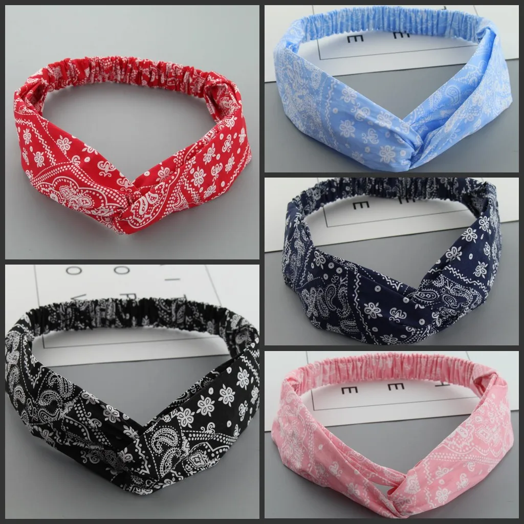 

Bohemiah Style Women's Fashion Printing Headband Cross Design Lady Elastic Wide Hair Band