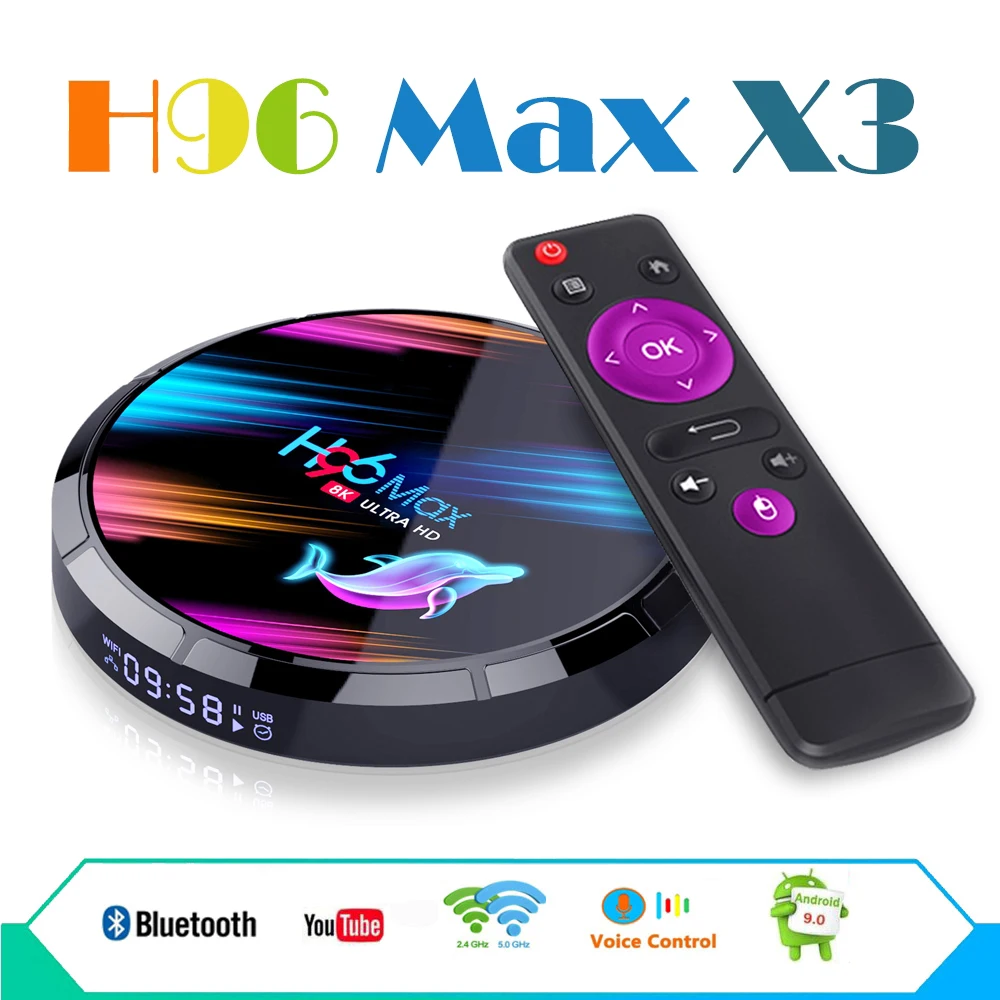 ТВ-приставка H96 Max X3 Android 9 0 S905 2 4G/5G Wi-Fi Bluetooth 4 Гб + 128 ГБ USB3.0 1080P H.265 поддержка smart tv |