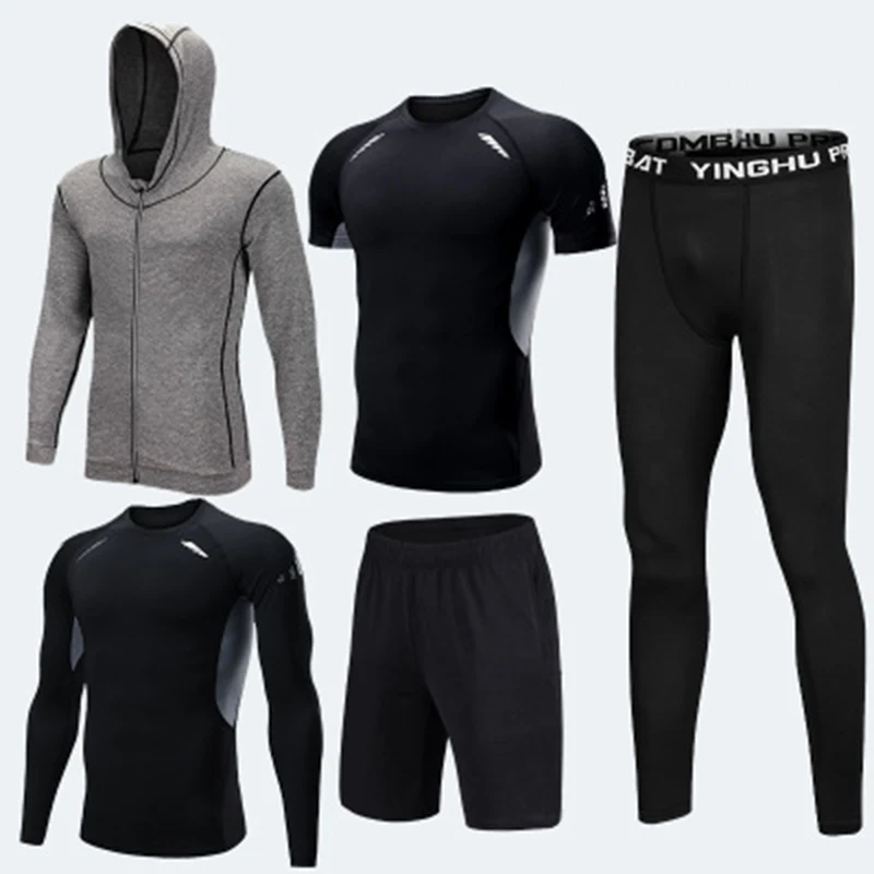 04 5Pc/set Men Sportswear Suits Compression Fitness Jogging Gym Tight Training Clothing Male Workout Jogging Tracksuit Running Sets - Цвет: 04