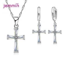 Модный набор украшений для женщин и девочек, 925 пробы, серебряный комплект ювелирных изделий, ожерелье с кулоном, серьги для свадьбы, помолвки