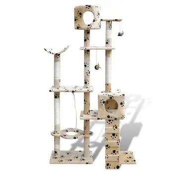 

Cat Tree Cat Scratching Post 175 cm 2 Condos 3 Play-strings 1 Ladder and Multiple Decks Easy to Maintain and Assemble Cat Gym