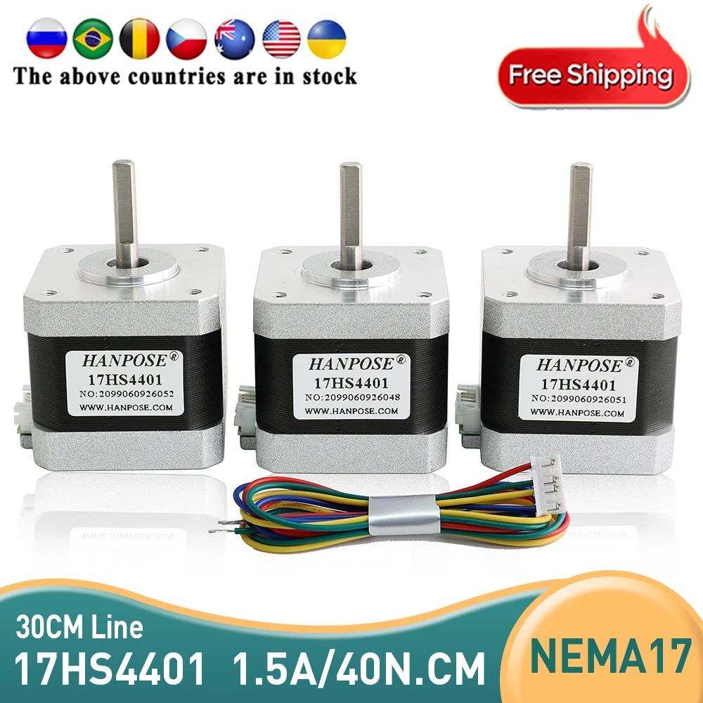 

free shipping 3PCS Nema17 Stepper Motor 17HS4401 42 series motor 40N.CM 1.5A 4-lead 40MM for 3D printer CNC milling machine