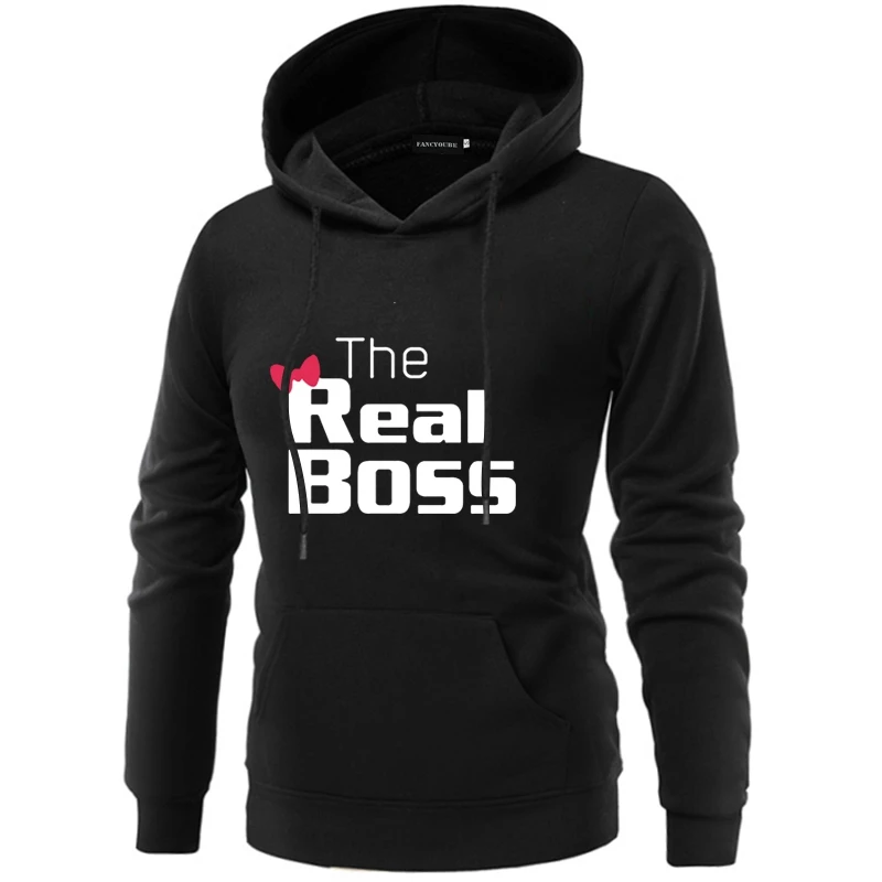 W25443BK The Boss The Real Boss/Парные толстовки для женщин и мужчин; Толстовка с принтом букв для влюбленных; толстовки для влюбленных пар; повседневные пуловеры; подарок - Цвет: W25443BK