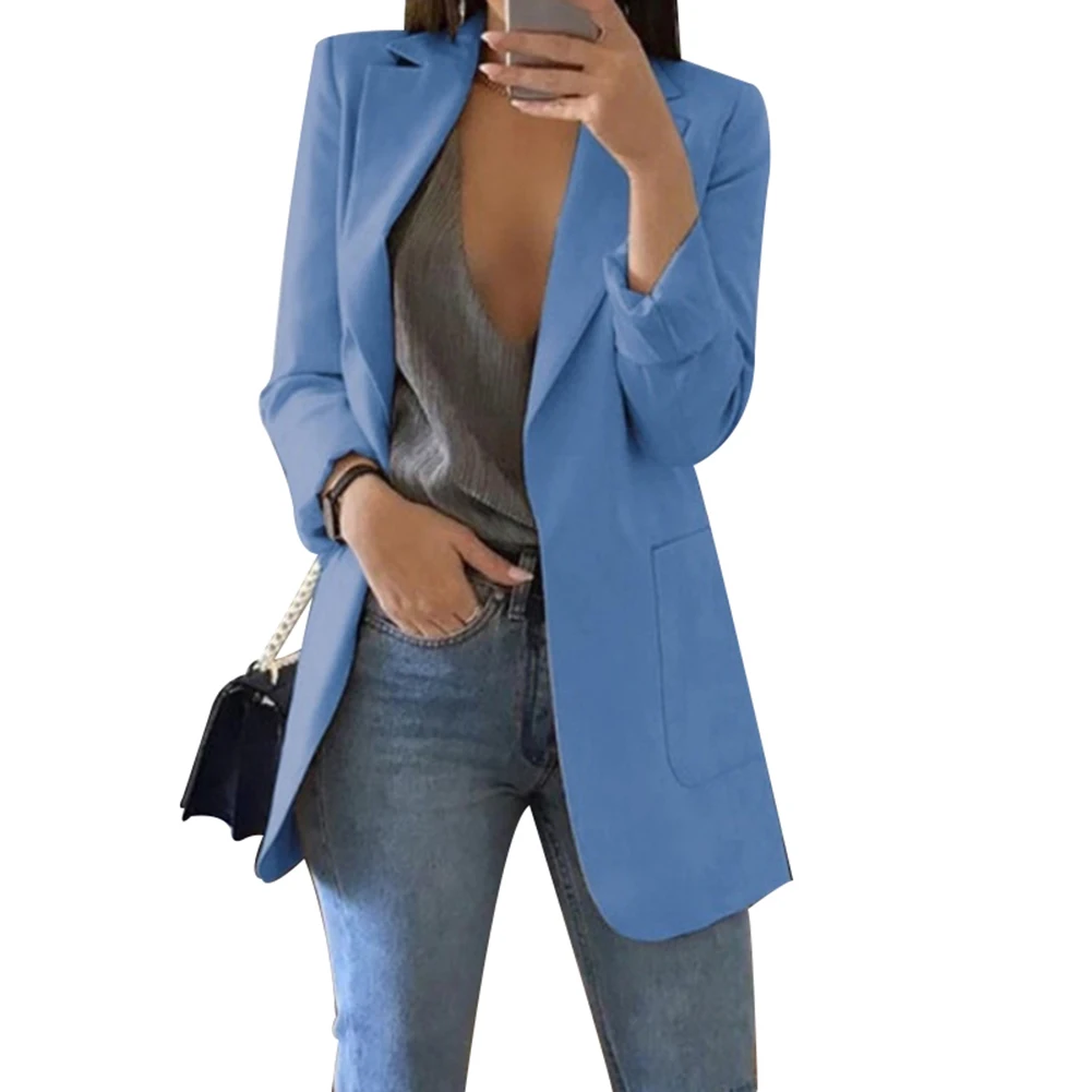 Новое поступление, Женский Повседневный Тонкий деловой Блейзер, костюм, Женское пальто, куртка, верхняя одежда для офиса - Цвет: Синий