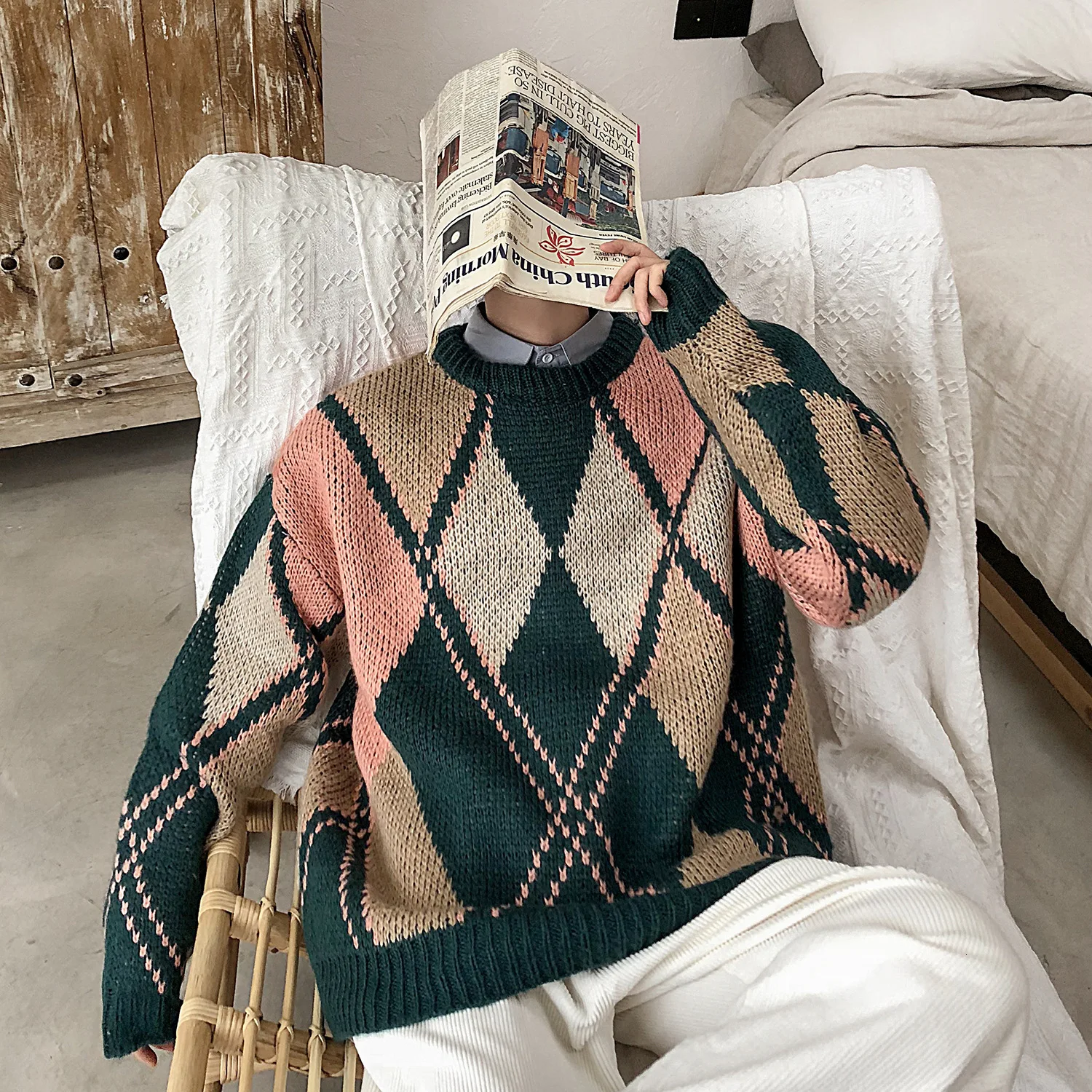 

Man Loose Diamond Grid Sweater 8027/78 Control 98