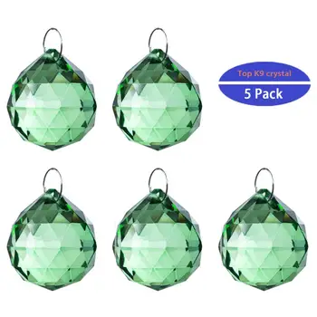 

H&D Set of 5,20mm Crystal Decorating Hanging Faceted Prism Balls for Window Rainbow Suncatcher Wedding/Home/Office Decor (Green)