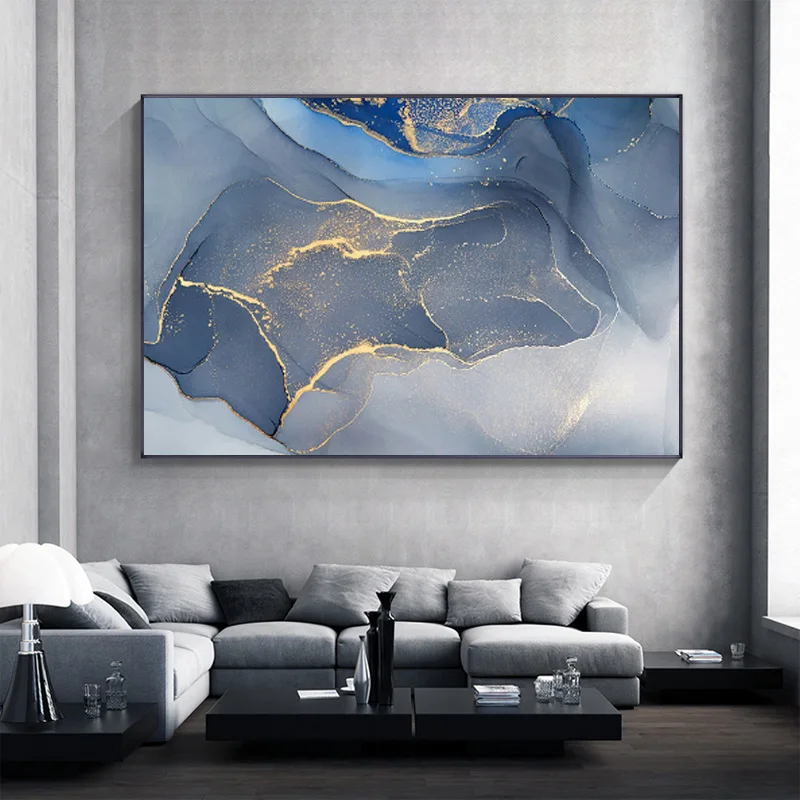 

Marble Texture Abstract Poster Gold Blue Wall Art Print Modern Style Canvas Ink Painting Nordic Decorative Picture Home Decor