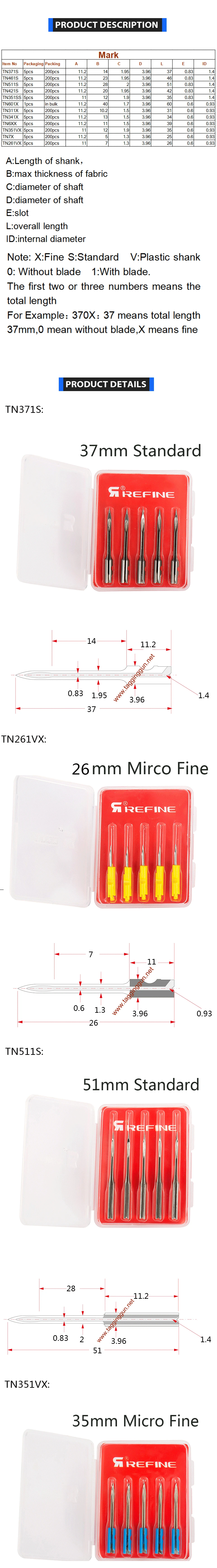 TN271VX Mirco Fine taging иглы для пистолета с 27 мм длиной для Mirco Fine Tag пистолет-5 игл