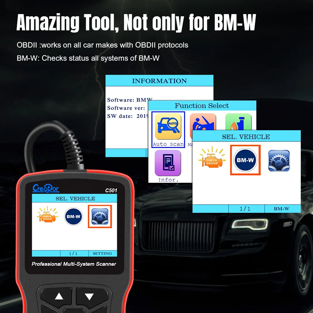 Создатель C501 Авто диагностический сканер для BMW OBD2 мульти системный инструмент с