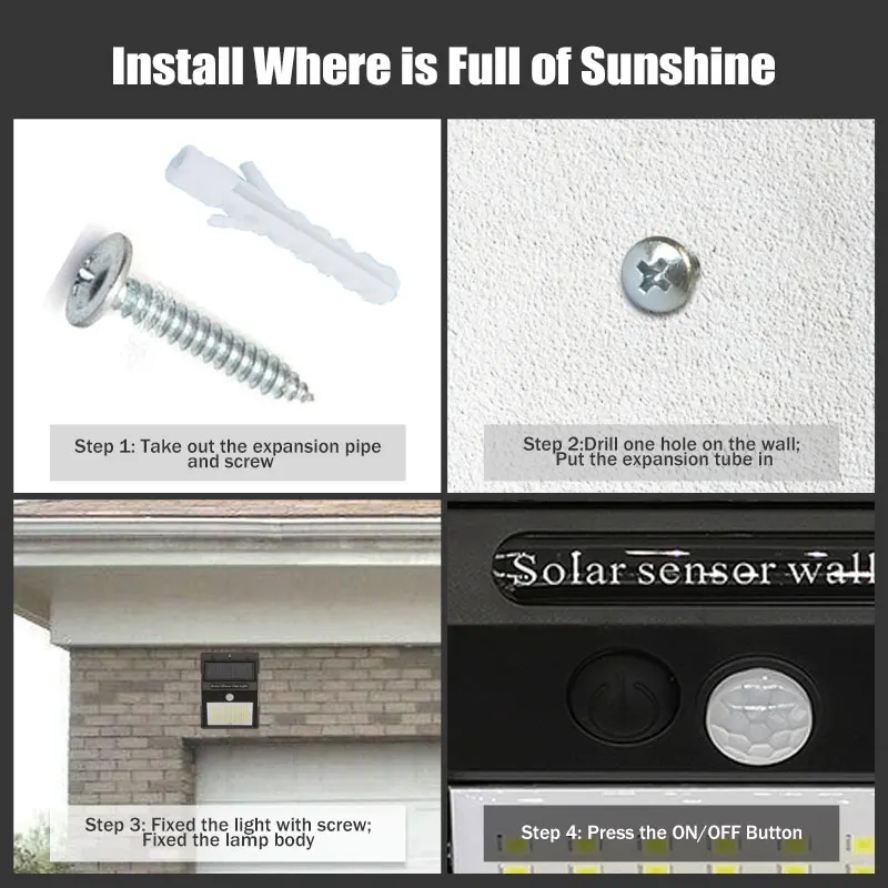 100 LED Solar Light Outdoor Solar Lamp PIR Motion Sensor Wall Light Waterproof Solar Powered Sunlight for Garden Decoration (8)