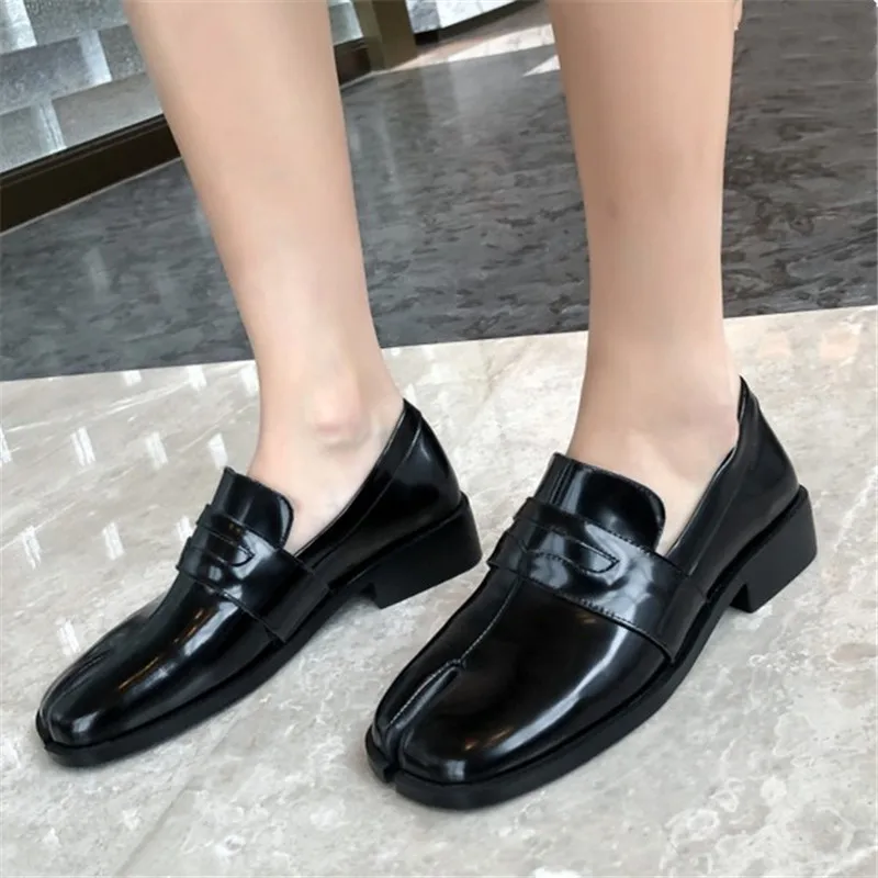 PXELENA 2020 Spring Ins Hot Unique Tabi Ninja Split Toe Shoes Women Genuine Leather Low Heels Pig Feet Oxfords Office Lady Pumps | Обувь