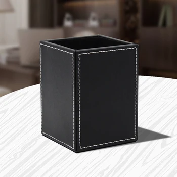 

Single Home Stationary PU Leather Office Accessories Pen Holder Multifunction Decoration Desk Organiser Pencil Container Square