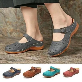 Sandalias de cuero hechas a mano para mujer, zapatos planos de estilo Retro, de fondo suave, para verano, 2021