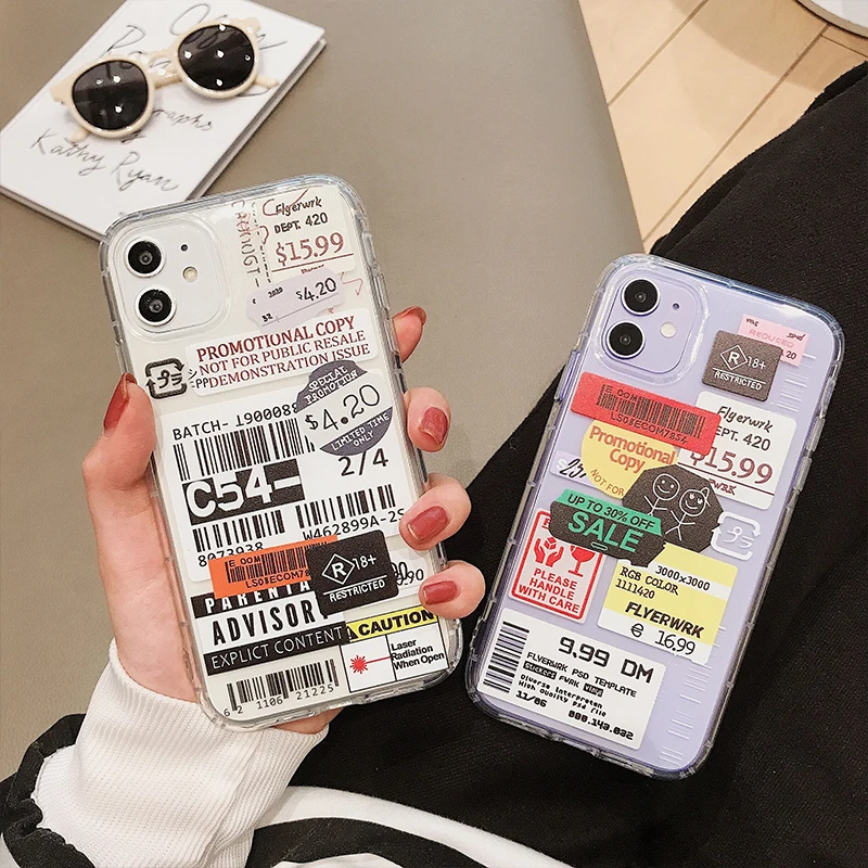 

Cute Phone Case Cover For iPhone XS X Max Xr 11 Pro MAX 7 8 6 6S Plus Case Lable INS Letter Clear Candy TPU Soft Funda