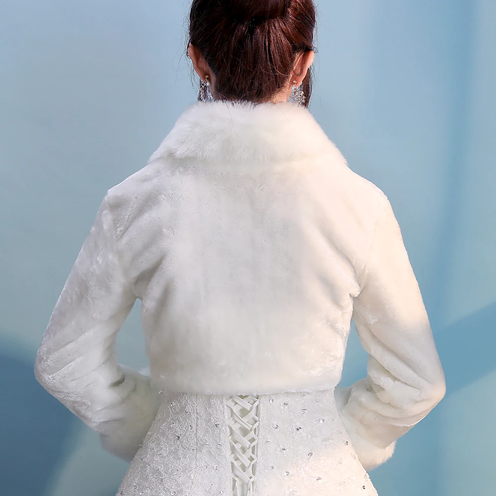 Women Ivory Winter Warm Faux Fur Wedding Bridal Shrug Elegant Long Sleeve Accessory Cape Lapel Collar Shawl Bolero Coat wedding shawl