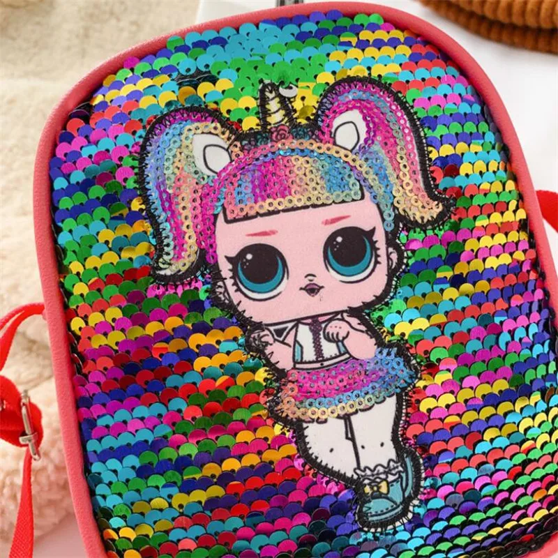 LoL Dolls PU Sequin Look Girl Backpack Mobile Phone Bag Action Figure LoL Surprise Children Gifts