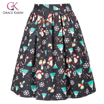 

Grace Karin Summer Skirt Floral Vintage Plus Size Swing Skirt Retro Print Midi Skirts Womens High Waist Cotton A Line Skirt