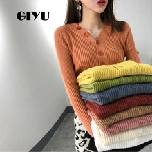 ^^Best Offers GIYU Ribbed Sexy V Neck Sweater Buttons Autumn Winter Knit Slim Jumpers Casual Long Sleeve Pullover sueter mujer invierno ^^Best Offers GIYU Ribbed Sexy V Neck Sweater Buttons Autumn Winter Knit Slim Jumpers Casual Long Sleeve Pullover sueter mujer invierno