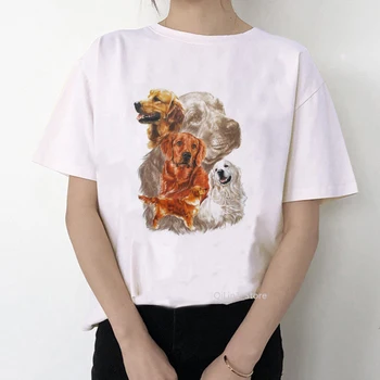 

Vintage Golden Retriever animal print tee shirt femme summer top female cute t-shirt women white t shirt log lover tshirts