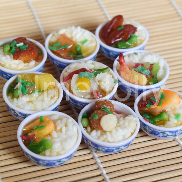 2PCS 1:6 Miniature Dollhouse Bowl Rice Mini Chinese Cuisine Pretend Food for 1/6 Blyth BJD Doll Kitchen Decor Accessories Toys 1