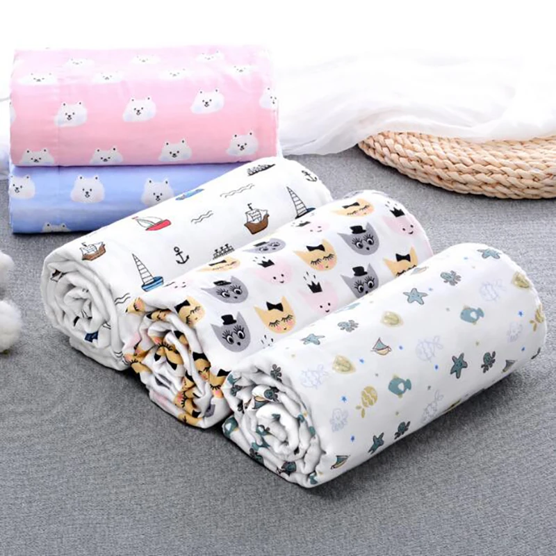 Newborn Baby Blanket Bath Towel Swaddling Muslin Wraps Gauze Crib Stroller Blanket Bedding Printing