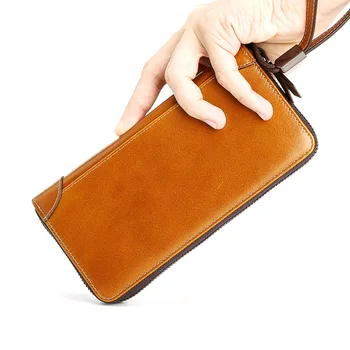 

Solid color men's wallet leather first layer cowhide long clutch bag business wallet men's zipper wallet