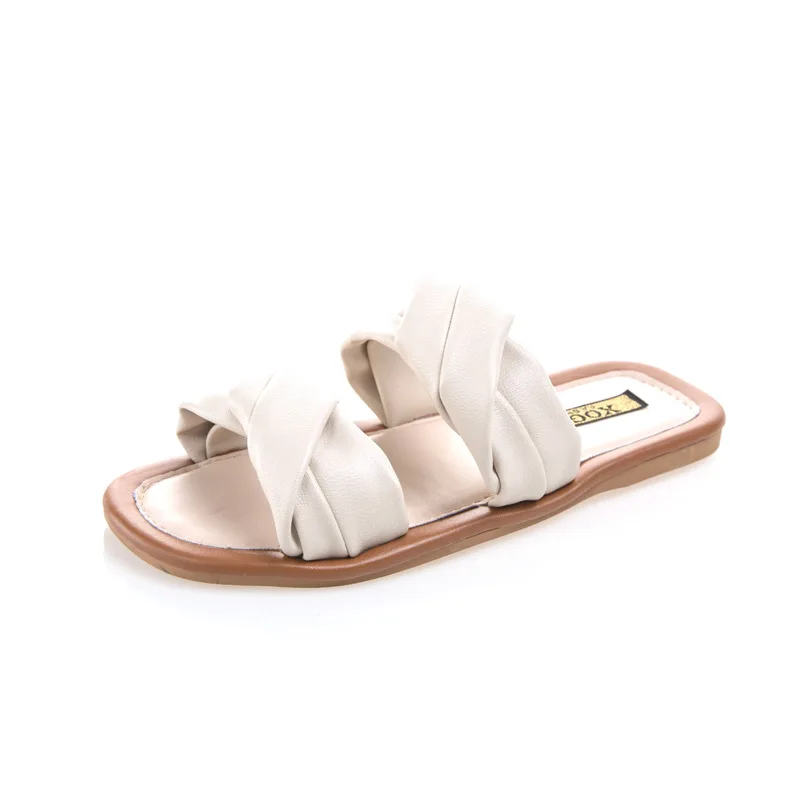 

Women's Slippers Square Toe 2018 Summer Female Flat Slides Holiday Beach Slippers Lady Flats Slides