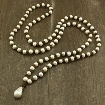 

Long Big Pearl Necklace Large Pearl Pendant Necklace for Women Pearl Leather Necklace on Genuine Leather Cord Handmade