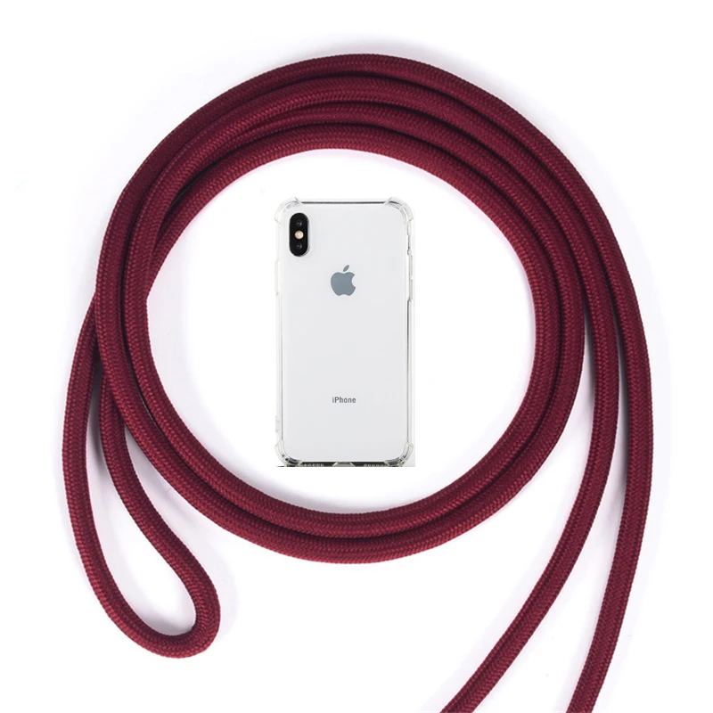 Прозрачный мягкий чехол из ТПУ с перекрещивающимся плечевым ремнем для iPhone 11 Pro Max XS Max XR XS X 7 8 6 6S Plus Противоударная крышка для ожерелья и шеи - Цвет: White Red