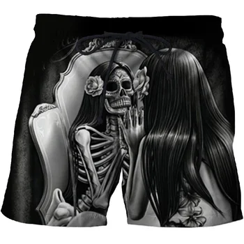 

Mens Black Skull Shorts 3D Printed Summer Shorts Beach Shorts Masculino 2019 New Women Travel Quick Dry Streetwear Board