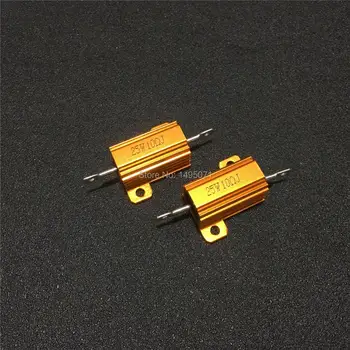

2pcs/Lot RX24 25W 3 3.3 4 4.7 5 6 6.8 7 8 10 12 Ohm Aluminum Shell Case Power Wirewound Resistor Golden Metal Housing 5% Class J