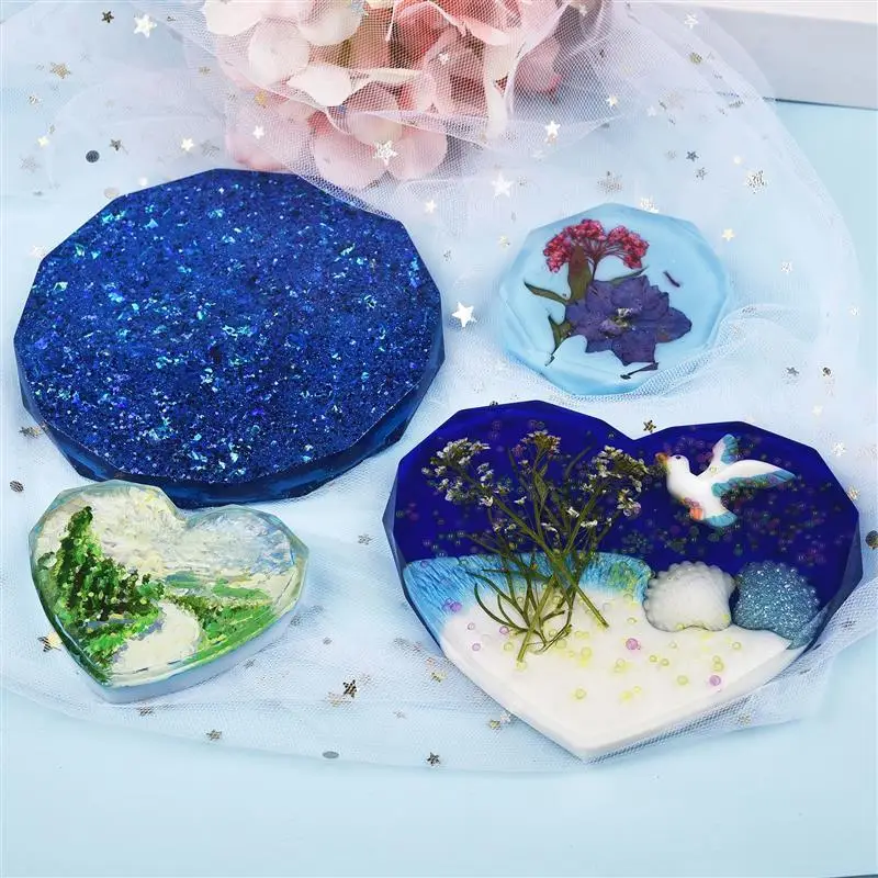 

Triangular Cut Round Heart Resin Coaster Silicone Mold Casting Molds DIY Handmade Epoxy UV Resin Crafts Mould Tools Home Decor