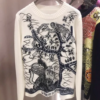 

Autumn Print Sweater Pullover Women 2019 O-neck Long Sleeve Sweater Casual Female Wool Sweater