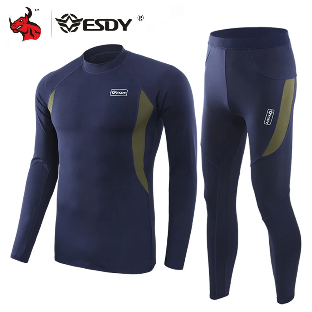 

ESDY Winter Thermal Underwear Sets Quick Dry Sport Suit Running T-shirt Set Breathable Tight Long Tops & Pants Moto Jacket+Pants