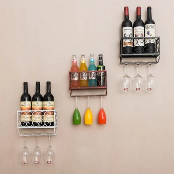 

Metal Wall Mount Wine Rack Wine Bottle Shelf With Glass Single Holder Home Bar Decor Storage Holder Rack WJ506