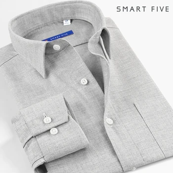

Pure Cotton Thicken Grinding Wool Solid Color Middle Age Men Shirt Gray Business Positive Flower Decoration Grey Yarn Long