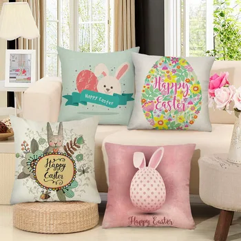 

Juneiour 45x45cm Bunny Pillowcase Happy Easter Decorations For Home Easter Rabbit Pillow Cover Wedding Party Supplies