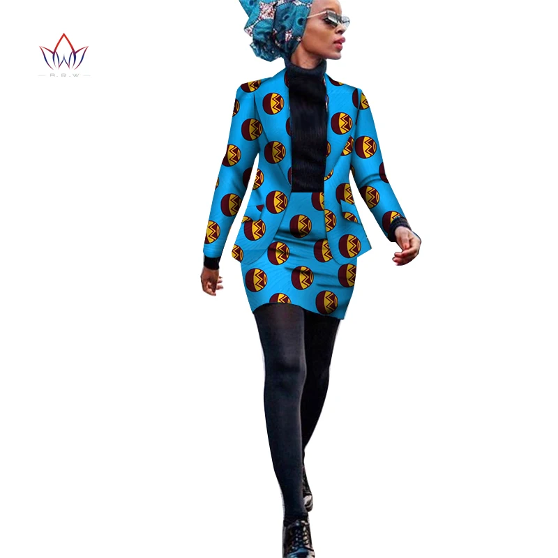 

2019 Africa Style Women African Clothing Two Piece Set Dress Suit for Women Tops Jacket andSkirt Bazin Riche Clothing WY3929
