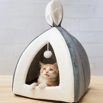 

Cat House Warm Kitten House Pet Cat Bed Small Ball Cute Home Office Pet Shop Rabbit Ears Foldable Cat Nest Cat Cave Sleeping Mat