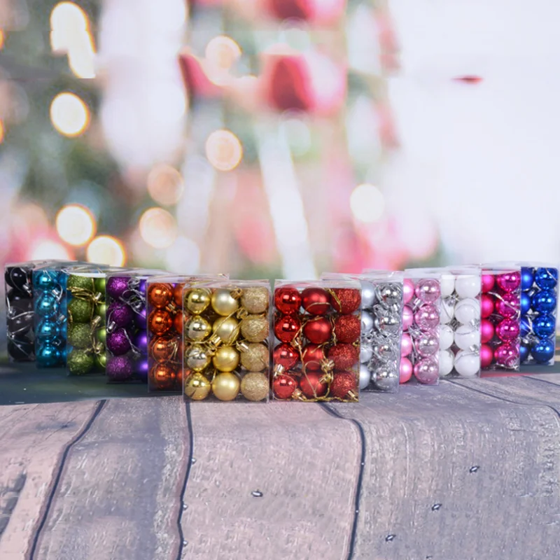 LUCKK, 24 шт., 30 мм, набор шаров для украшения рождественской елки, 3 стиля, смешанные, Висячие, вечерние, с подвеской-подвеской, безделушка, 12 цветов, рождественский подарок