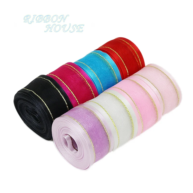 5-meters-lot-25mm-White-broadside-gold-edge-organza-ribbon-wholesale-gift-wrapping-decoration-ribbons