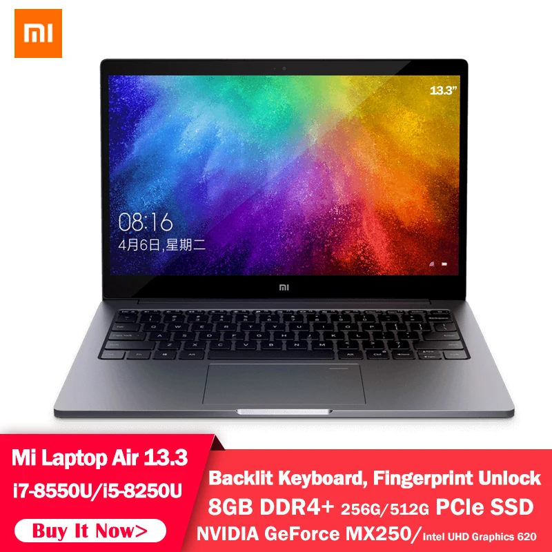 Оригинальный ноутбук Xiaomi MI Air 13 3 дюйма четырехъядерный i5 i7 8G MX250 ультратонкий 512G
