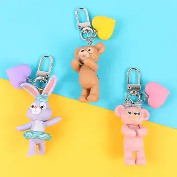 

1pc Lovely Cartoon Animal Bear Rabbit Doll Keychain for Women Bag Charms Pendant Decoration Keyrings Figure Toys for Kids Gift
