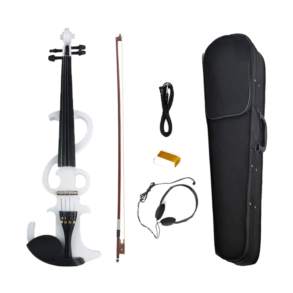 

4 String Electric Violin with Bow, Carrying Case, Rosin, Headphone, Cable, White - 4/4