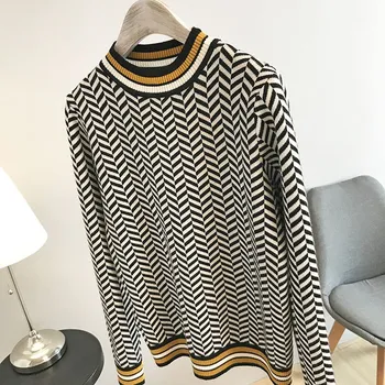 

Women Fall O Neck Long Sleeve Knitted Pullover Appliques Casual Geometric Print Sweater