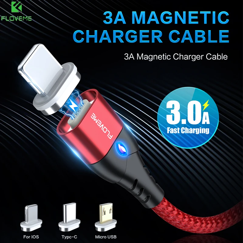 FLOVEME Магнитный 3а микро телефонный кабель Micro usb type C для iPhone провод быстрого заряда