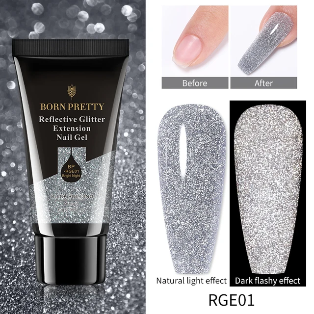 BORN PRETTY 30/20ml Glitter Acrylic Gel Finger Extension Silver Pink Extension Gel Soak Off Nail Art Gel Varnish RGE01