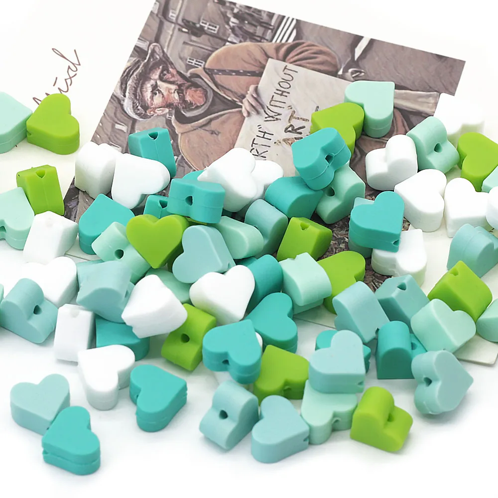 귀여운 아이디어 심장 모양의 실리콘 구슬  젖니가 남 씹을 수 있는 치아 젖꼭지 체인 완구 액세서리,  간호사 선물, 10 개