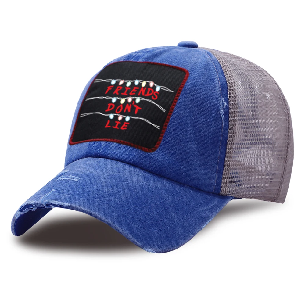 

Stranger Things Baseball Caps Unisex Friends Don't Lie Snapback Hat Fashion Casual Cotton Riding Hats Retro Breathable Mesh Cap