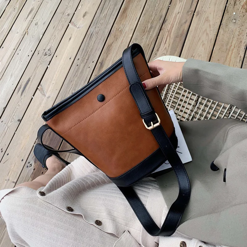 

Autumn And Winter New Arrival Bucket Bag Women's 2019 New Style Non-mainstream Western Style Contrast Color Shoulder Bag Large C